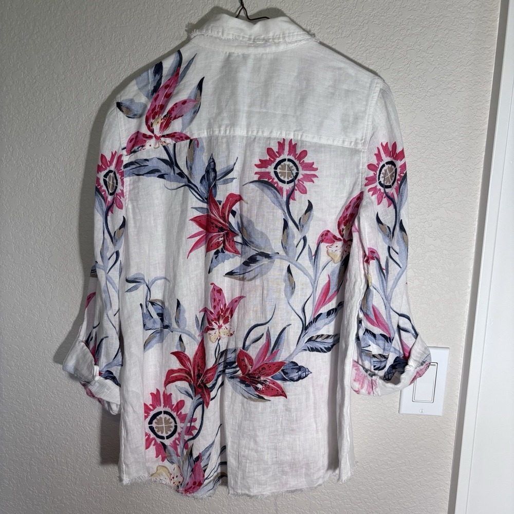 NEW Chico's Linen Coastal Floral Shirt Women's Size L Button Front Lightweight - Picture 5 of 7